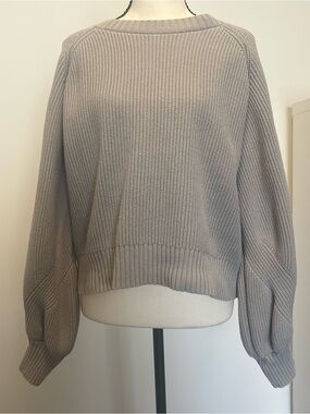 Tussah Sage Green‎ Ribbed Knit Balloon Sleeve Sweater Raglan Crew Neck